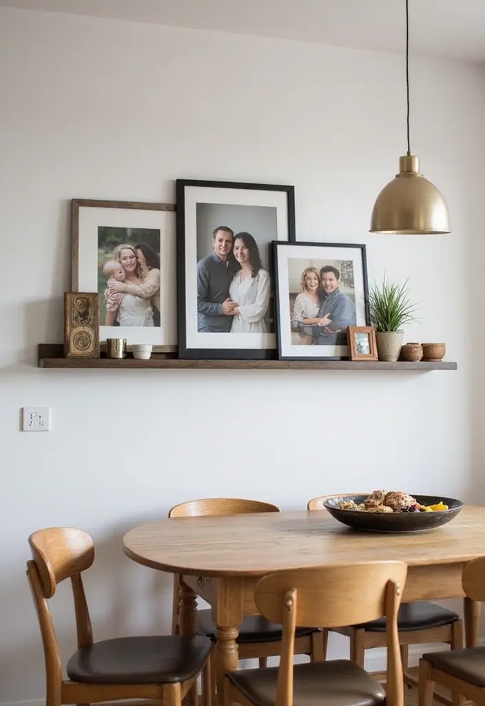 25 Stunning Dining Room Wall Decor Ideas That Will Wow Your Guests! - 20. Floating Photo Ledge