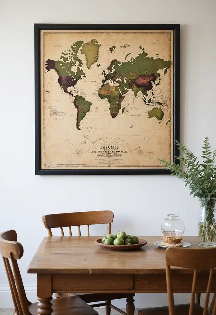 25 Stunning Dining Room Wall Decor Ideas That Will Wow Your Guests! - 21. Vintage Maps