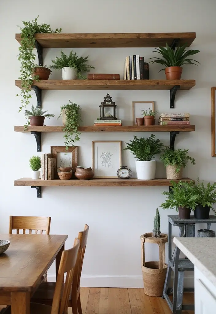 25 Stunning Dining Room Wall Decor Ideas That Will Wow Your Guests! - 3. Rustic Wooden Shelves