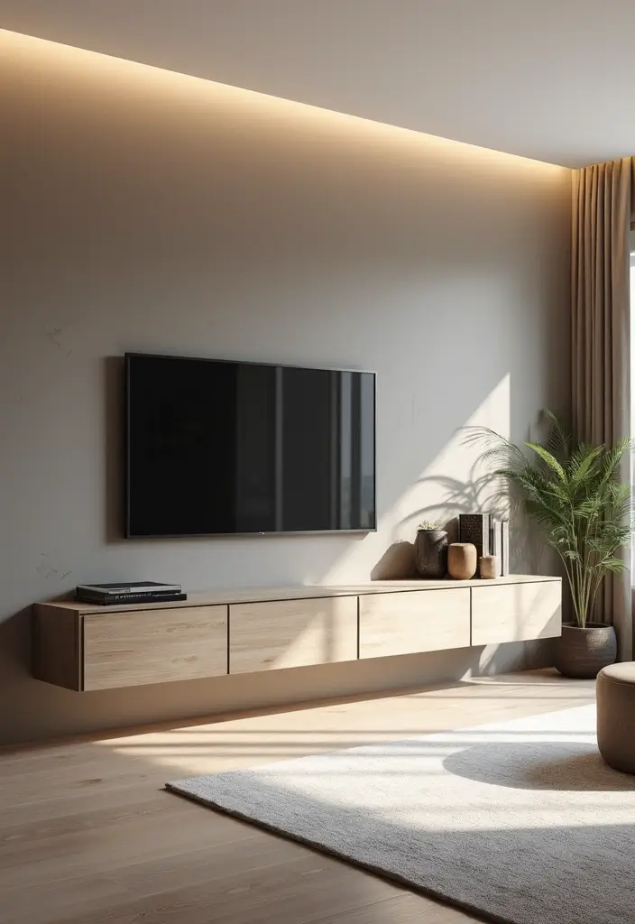 25 Stunning Living Room Cabinet Arrangement Ideas That Will Transform Your Space! - 11. Floating Cabinets for Space-Saving