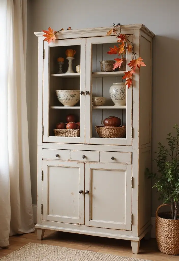 25 Stunning Living Room Cabinet Arrangement Ideas That Will Transform Your Space! - 14. Seasonal Decor in Cabinet Arrangements