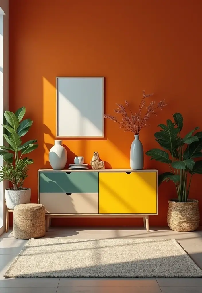 25 Stunning Living Room Cabinet Arrangement Ideas That Will Transform Your Space! - 21. Bold Color-Block Cabinets