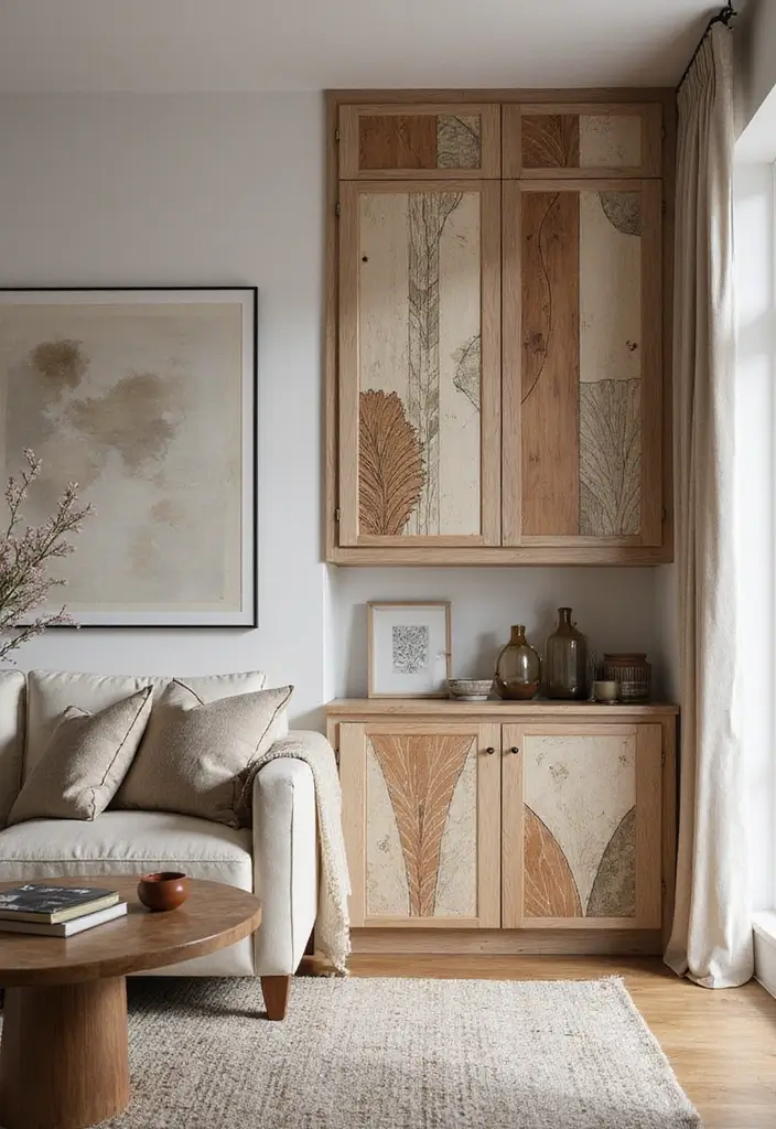 25 Stunning Living Room Cabinet Arrangement Ideas That Will Transform Your Space! - 22. Artful Cabinet Door Designs