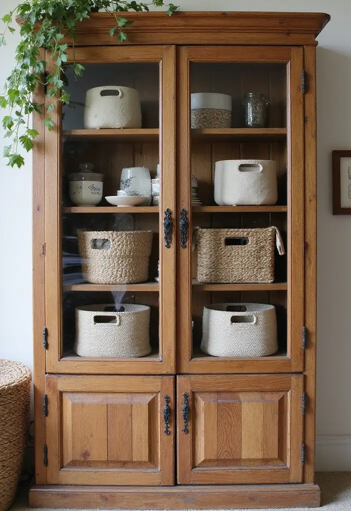 25 Stunning Living Room Cabinet Arrangement Ideas That Will Transform Your Space! - 6. Layered Textures in Cabinet Styling