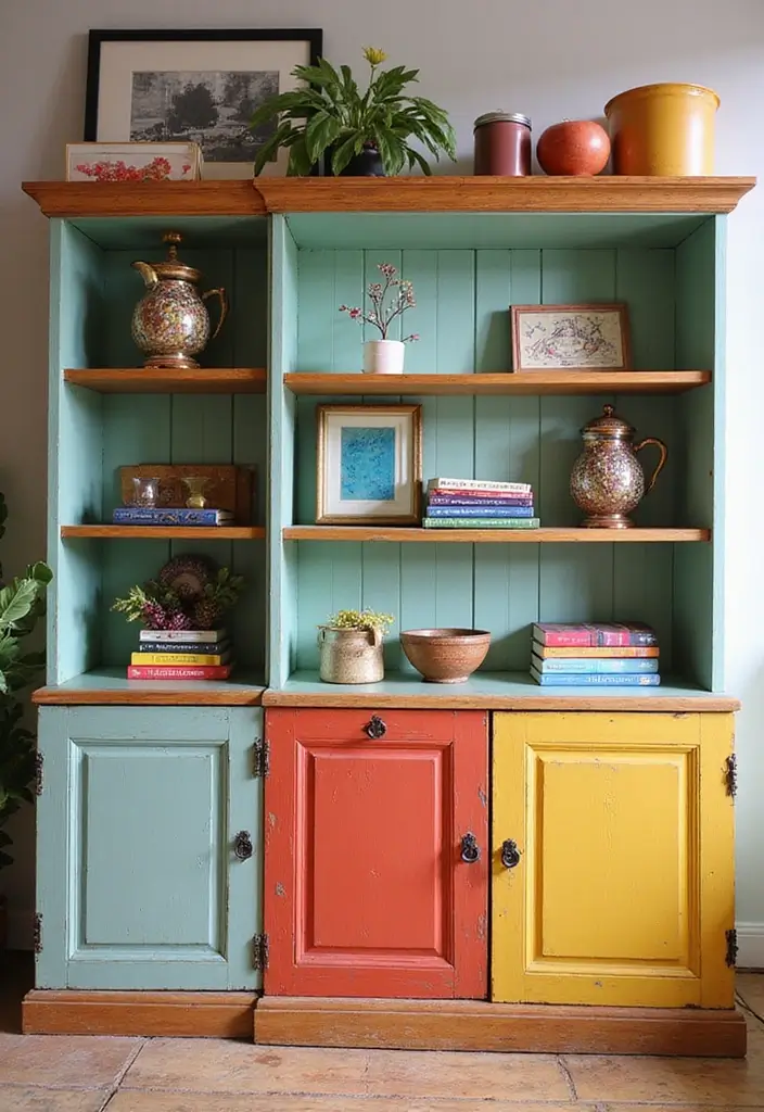 25 Stunning Living Room Cabinet Arrangement Ideas That Will Transform Your Space! - 7. Colorful Cabinet Displays