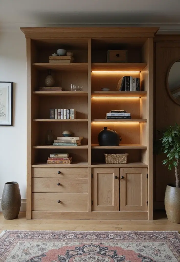 25 Stunning Living Room Cabinet Arrangement Ideas That Will Transform Your Space! - 8. Integrated Cabinet Lighting