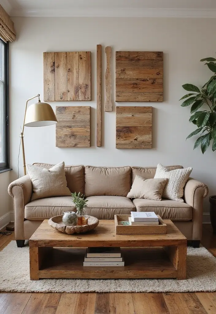 25 Stunning Living Room Wall Decor Ideas That Will Leave You Inspired (You Won't Believe #18!) - 21. Reclaimed Wood Art