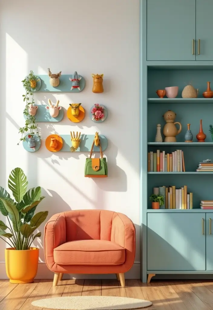 25 Stunning Living Room Wall Decor Ideas That Will Leave You Inspired (You Won't Believe #18!) - 22. Colorful Hooks and Racks