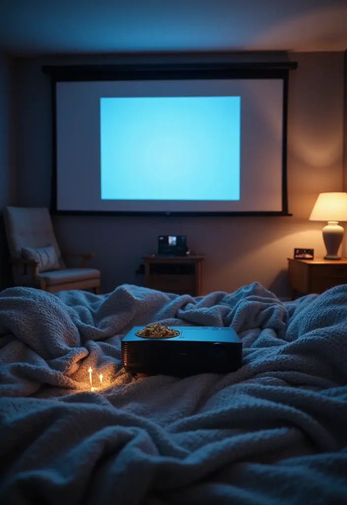 30 Romantic Bedroom Ideas for the Perfect Date Night (Your Partner Will Love #7!) - 12. Movie Night Setup