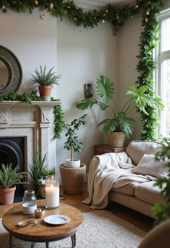 20 Cozy Christmas Touches for Your Living Room That Will Make You Snuggle Up! - 10. Seasonal Greenery Throughout