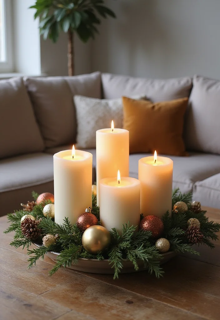 20 Cozy Christmas Touches for Your Living Room That Will Make You Snuggle Up! - 11. Unique Coffee Table Centerpieces
