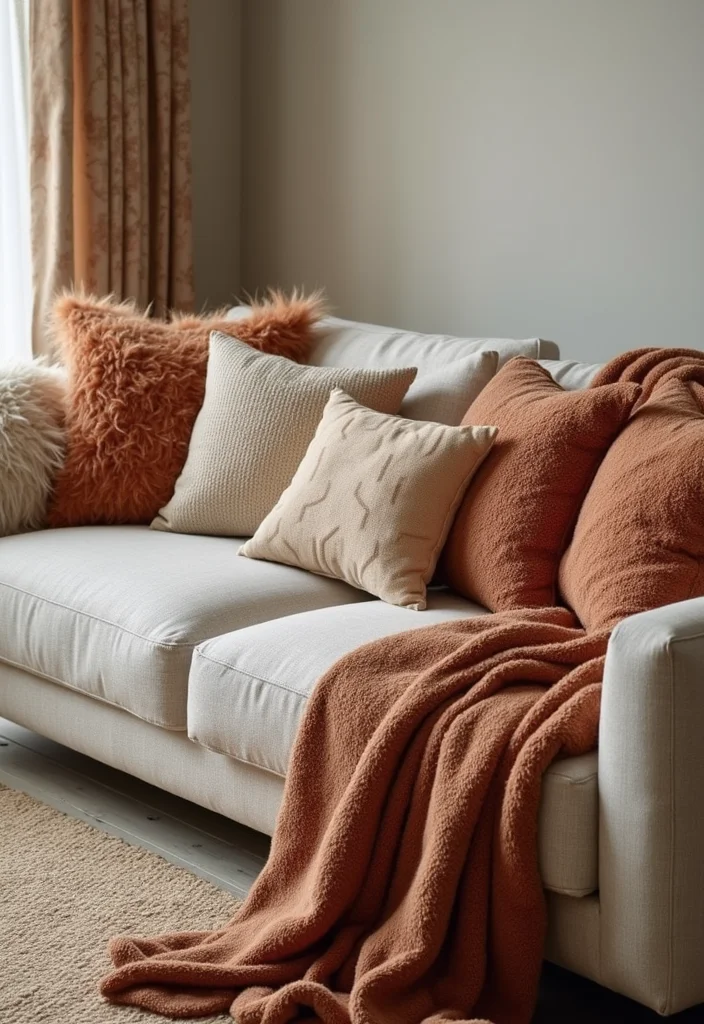 20 Cozy Christmas Touches for Your Living Room That Will Make You Snuggle Up! - 2. Plush Throws and Pillows