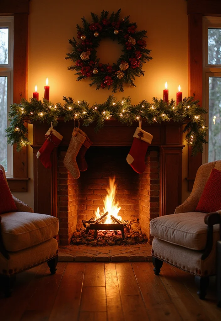 20 Cozy Christmas Touches for Your Living Room That Will Make You Snuggle Up! - 4. A Cozy Fireplace Setup