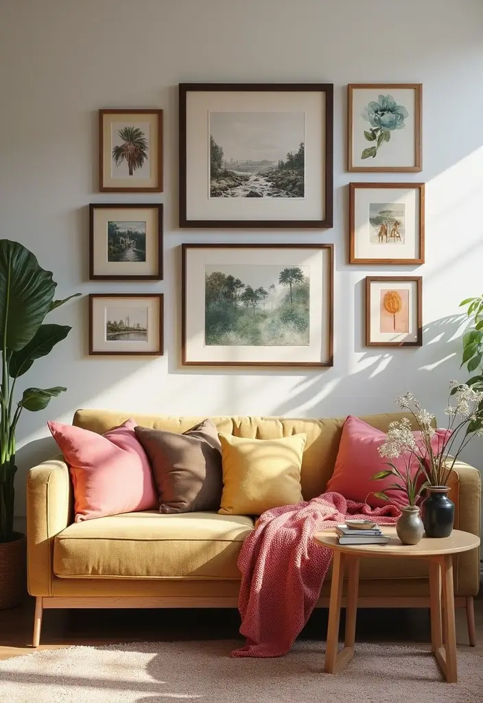 20 Cozy Living Room Ideas That Will Make You Never Want to Leave Your Couch! - 15. Wall Art Arrangement