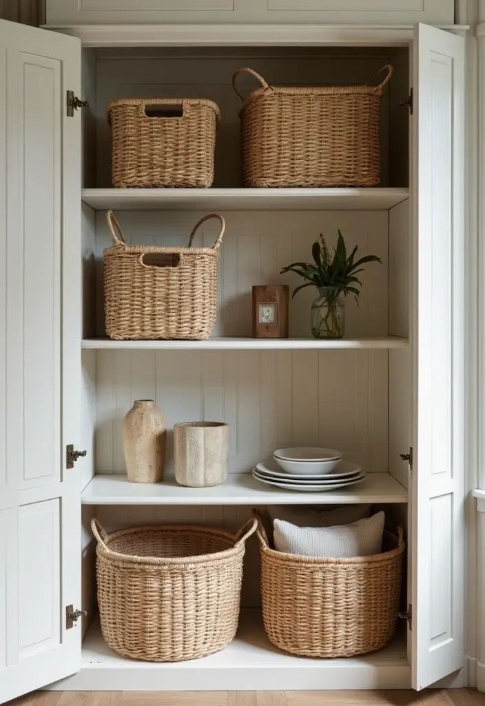 20 Mind-Blowing Small Cupboard Organization Ideas for Your Clothes (You Won't Believe #5!) - 13. Repurposing Baskets