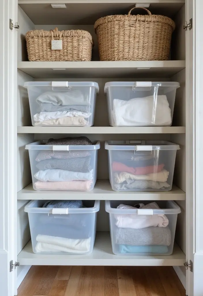 20 Mind-Blowing Small Cupboard Organization Ideas for Your Clothes (You Won't Believe #5!) - 2. Use Clear Storage Bins