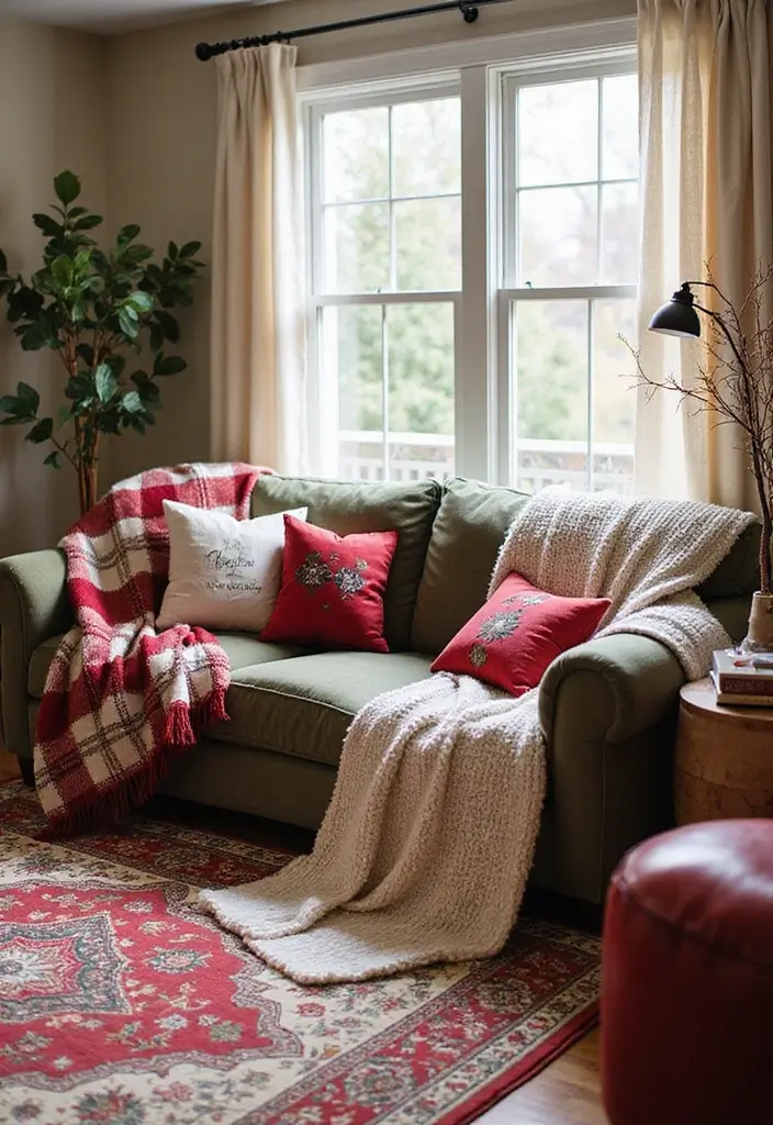 20 Stunning Christmas Living Room Decor Ideas for 2025 That Will Blow Your Mind! - 15. Holiday-themed Textiles