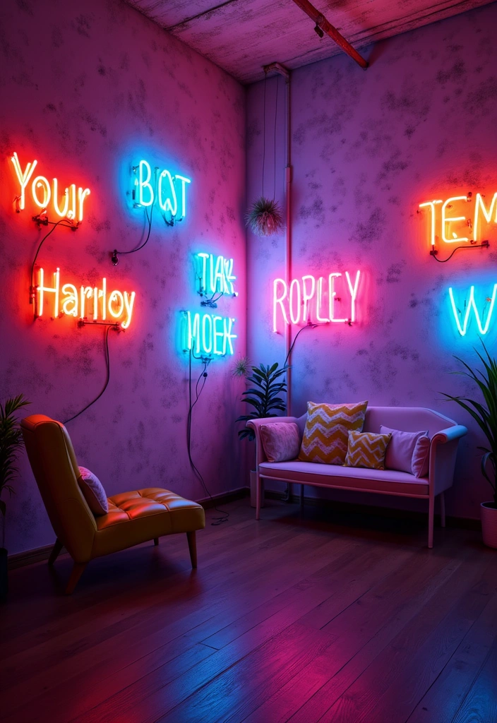 20 Unique Wall Art Ideas That Will Turn Your Blank Walls into a Masterpiece in 30 min! - 12. Neon Lights