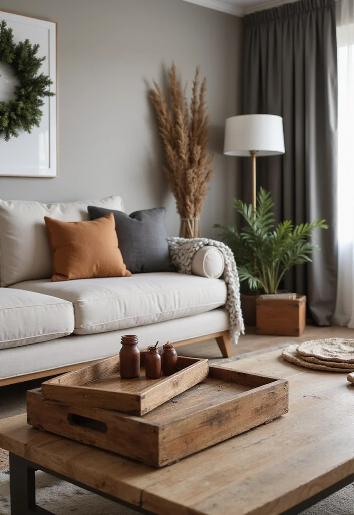 22 Cozy Holiday Decor Ideas for Your Apartment Living Room That Will Spark Joy! - 10. Rustic Wooden Accents