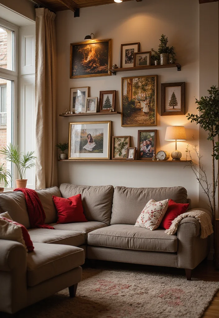 22 Cozy Holiday Decor Ideas for Your Apartment Living Room That Will Spark Joy! - 15. Seasonal Photo Frame Swap