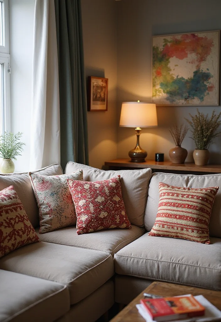 22 Cozy Holiday Decor Ideas for Your Apartment Living Room That Will Spark Joy! - 16. Plush Holiday Seat Cushions