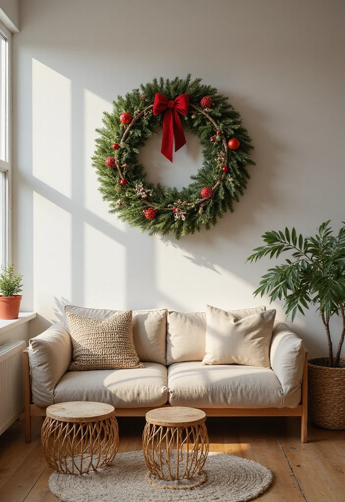 22 Cozy Holiday Decor Ideas for Your Apartment Living Room That Will Spark Joy! - 17. Creative Christmas Wreaths
