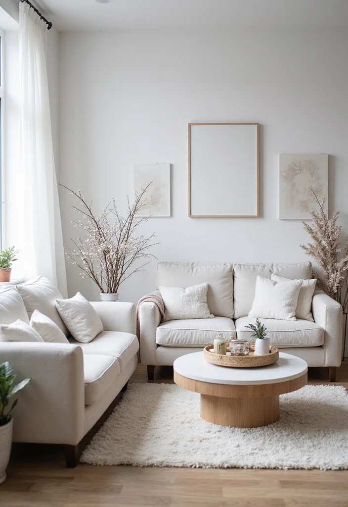 22 Cozy Holiday Decor Ideas for Your Apartment Living Room That Will Spark Joy! - 18. Snowy White Decor