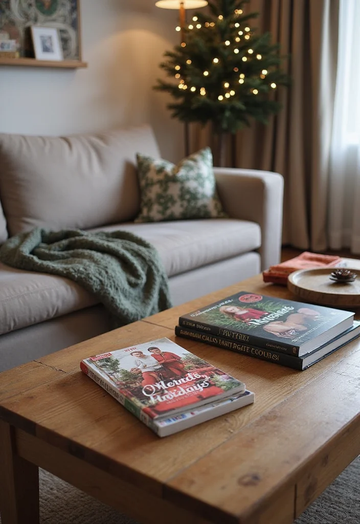 22 Cozy Holiday Decor Ideas for Your Apartment Living Room That Will Spark Joy! - 19. Holiday-themed Books and Magazines