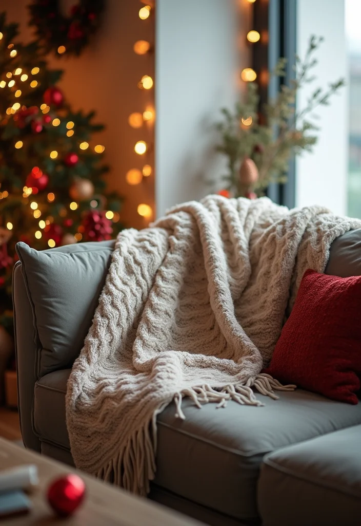 22 Cozy Holiday Decor Ideas for Your Apartment Living Room That Will Spark Joy! - 2. A Cozy Throw Blanket