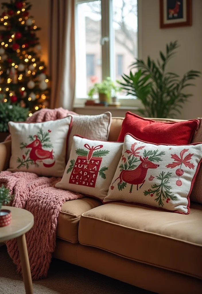 22 Cozy Holiday Decor Ideas for Your Apartment Living Room That Will Spark Joy! - 4. Festive Pillows