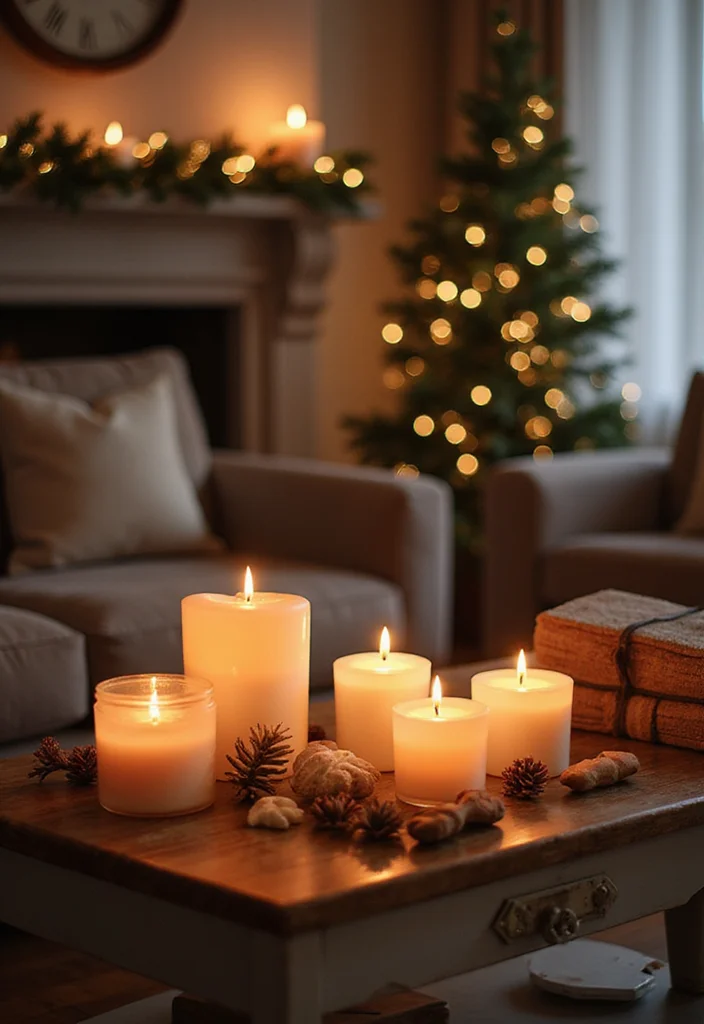 22 Cozy Holiday Decor Ideas for Your Apartment Living Room That Will Spark Joy! - 6. Seasonal Scented Candles