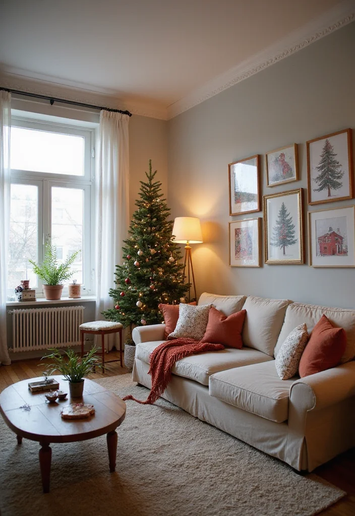 22 Cozy Holiday Decor Ideas for Your Apartment Living Room That Will Spark Joy! - 7. Holiday Artwork