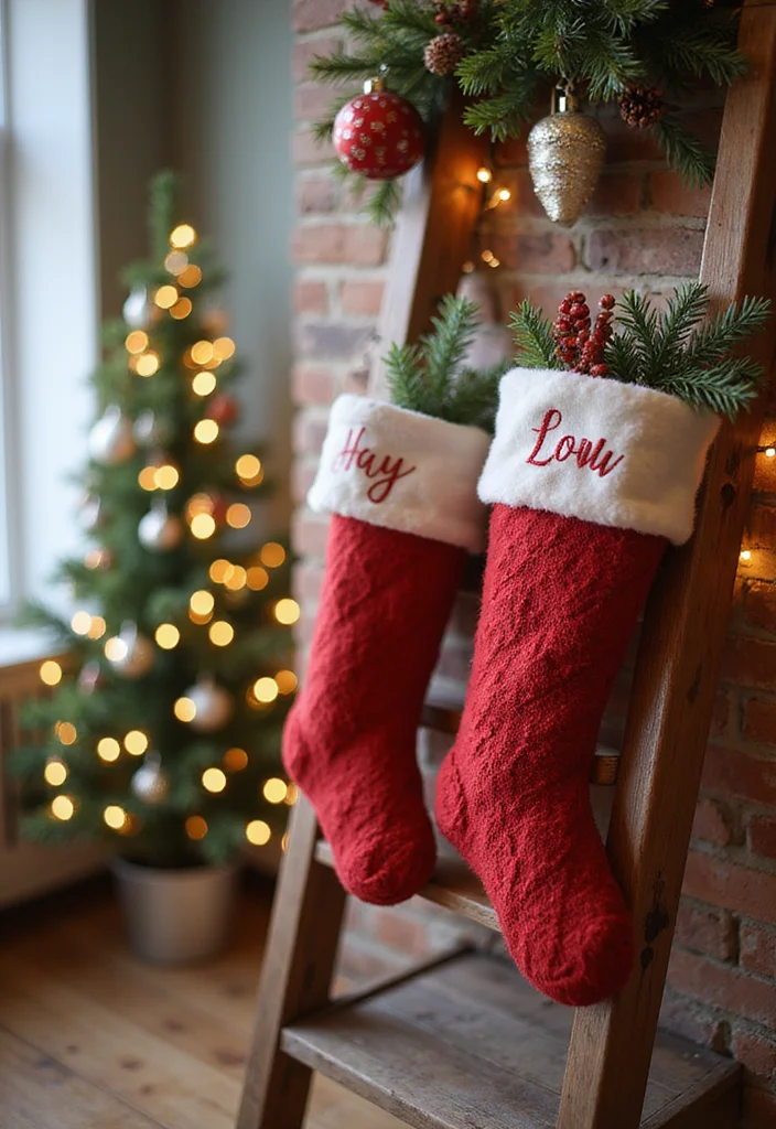 22 Cozy Holiday Decor Ideas for Your Apartment Living Room That Will Spark Joy! - 8. Personalized Stockings