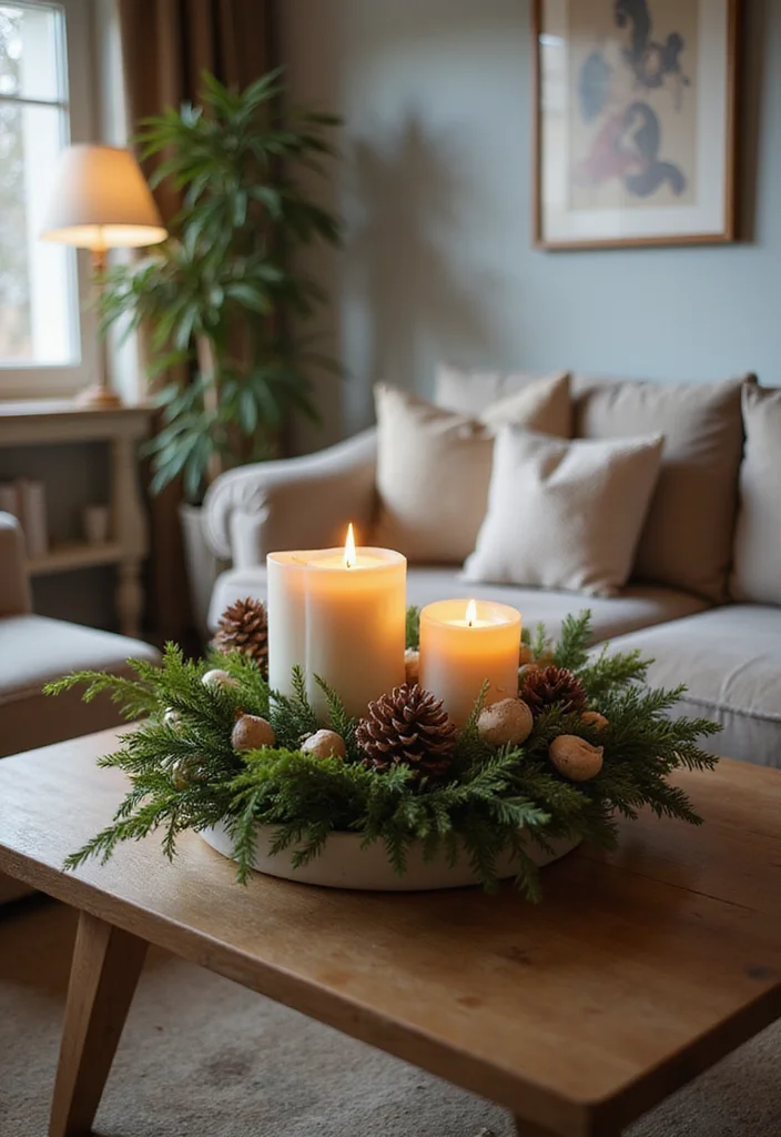 22 Cozy Holiday Decor Ideas for Your Apartment Living Room That Will Spark Joy! - 9. Holiday-Themed Table Centerpieces