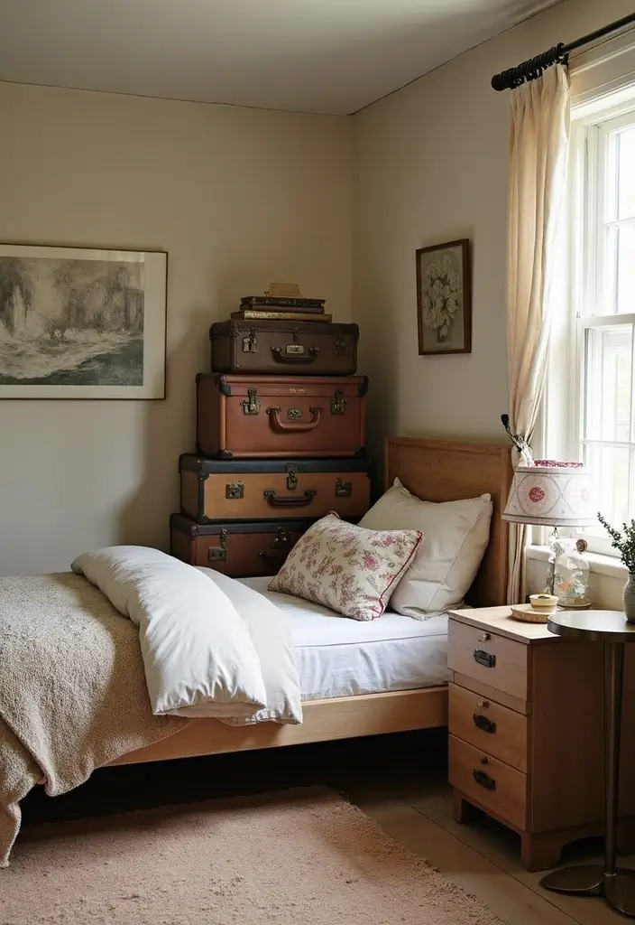 24 Adorable Bedroom Ideas That'll Make You Swoon! (You Won't Believe #10!) - 18. Vintage Luggage as Decor