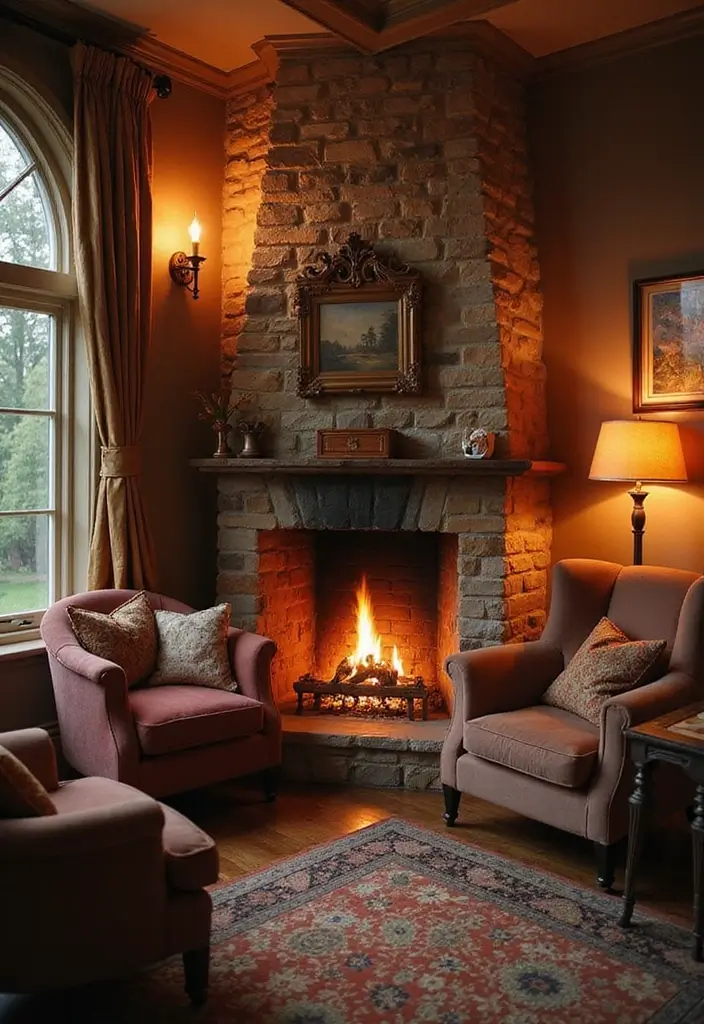 25 Cozy Living Room Ideas with Fireplace That Will Make You Want to Curl Up! - 10. Cozy Nook with a Corner Fireplace