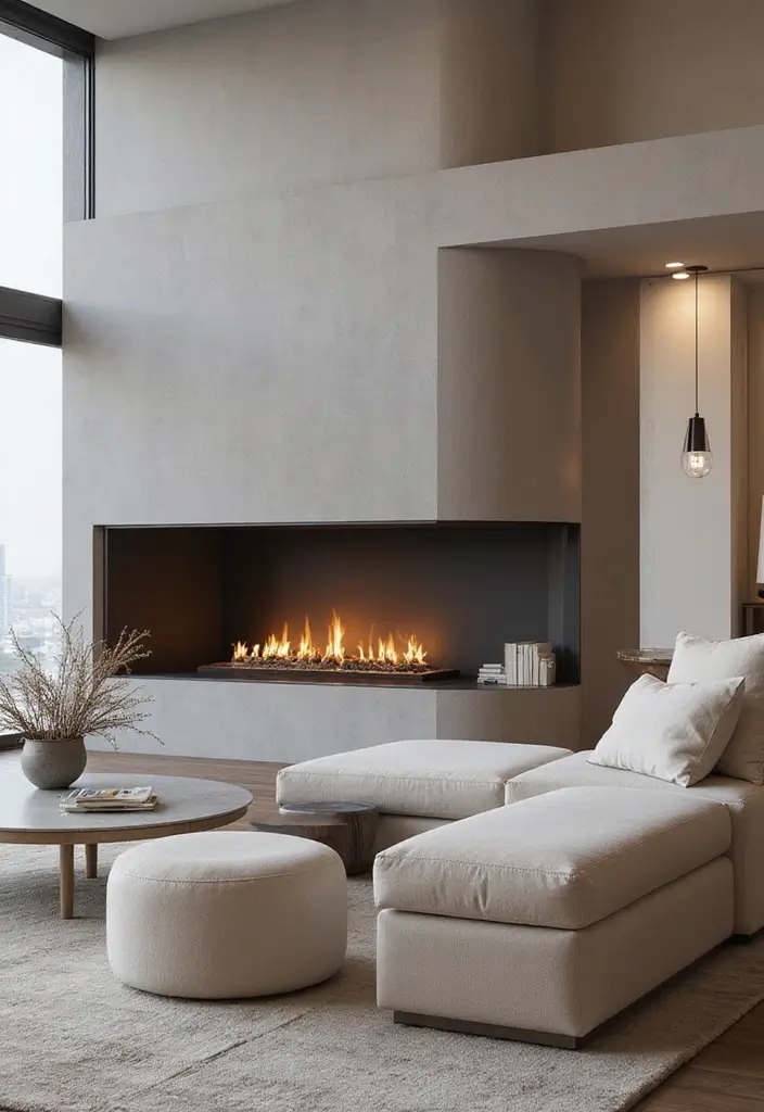 25 Cozy Living Room Ideas with Fireplace That Will Make You Want to Curl Up! - 18. Elegant Simplicity with a Floating Fireplace