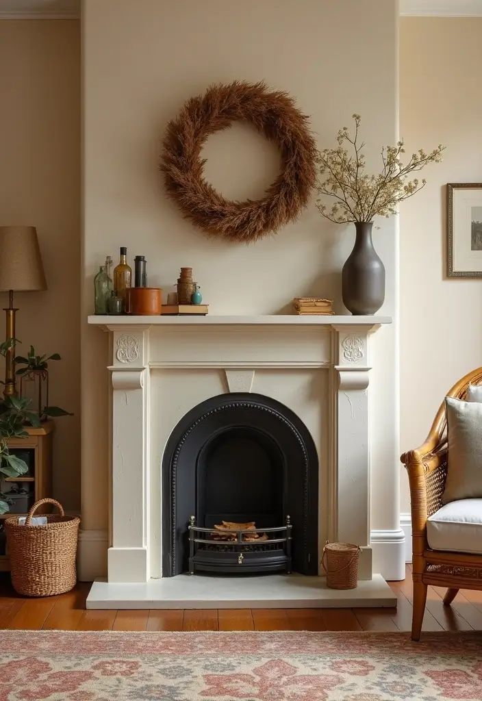 25 Cozy Living Room Ideas with Fireplace That Will Make You Want to Curl Up! - 24. Timelessly Cozy with a Hearth and Mantel Combo