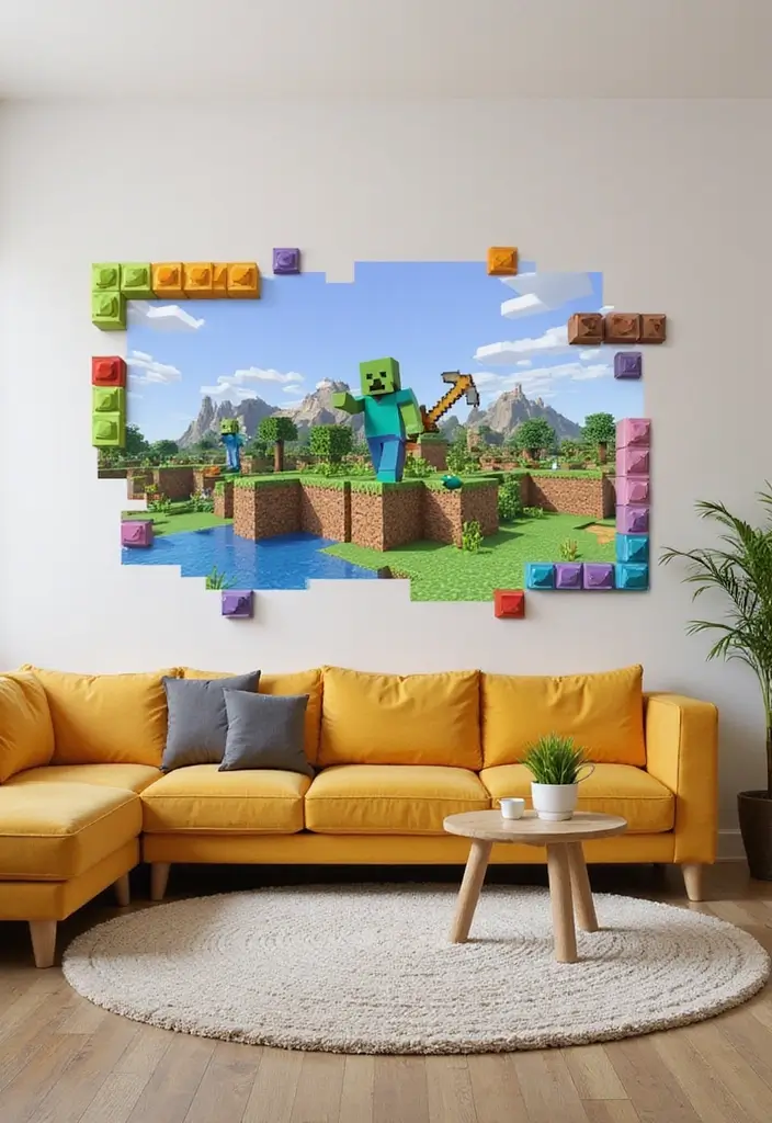 25 Epic Minecraft Living Room Ideas That Will Transform Your Space Into a Gamer's Paradise! - 13. Themed Wall Decals