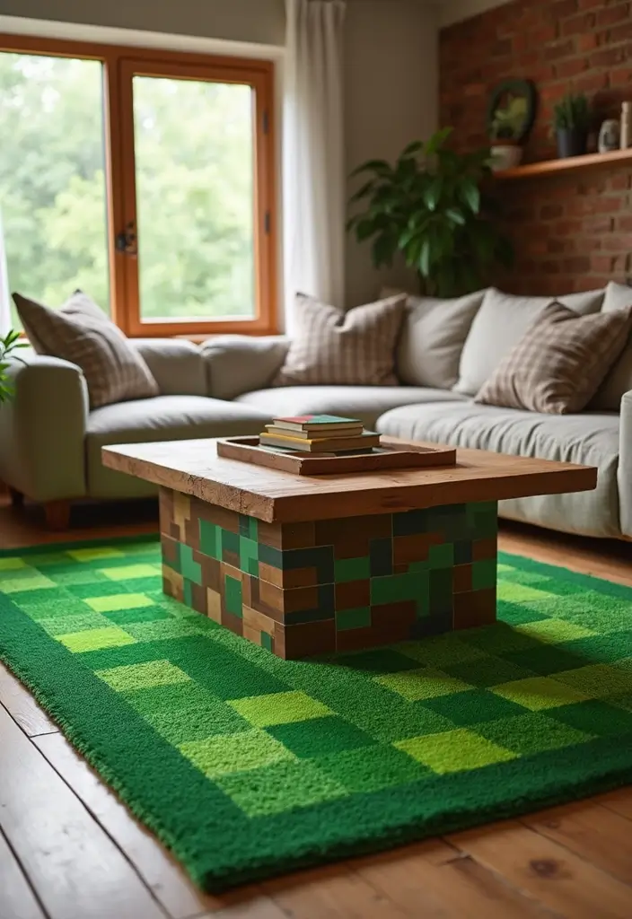 25 Epic Minecraft Living Room Ideas That Will Transform Your Space Into a Gamer's Paradise! - 3. Themed Rugs
