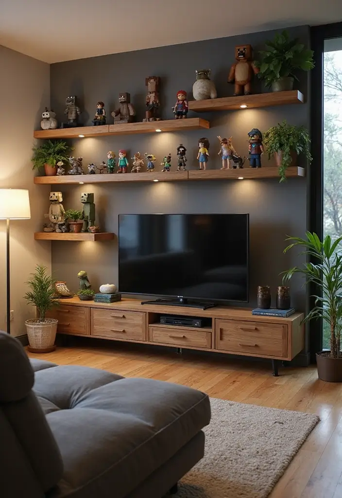 25 Epic Minecraft Living Room Ideas That Will Transform Your Space Into a Gamer's Paradise! - 7. Floating Shelves