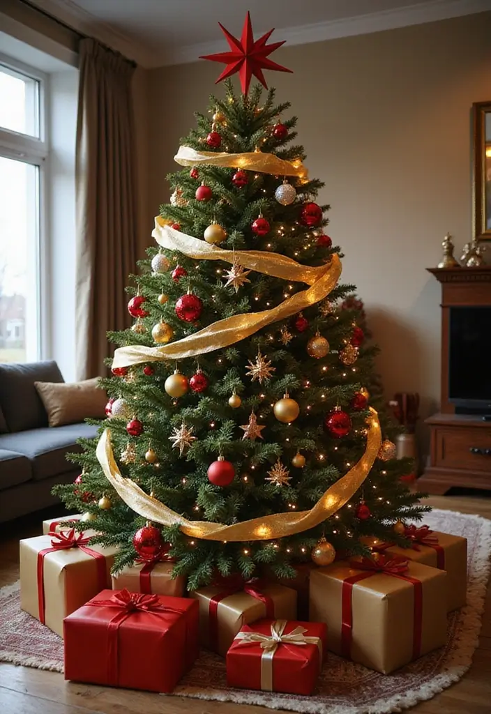 25 Stunning Christmas Decor Ideas for Your Living Room in Gold and Red (You Won't Believe #12!) - 1. Elegant Gold and Red Tree