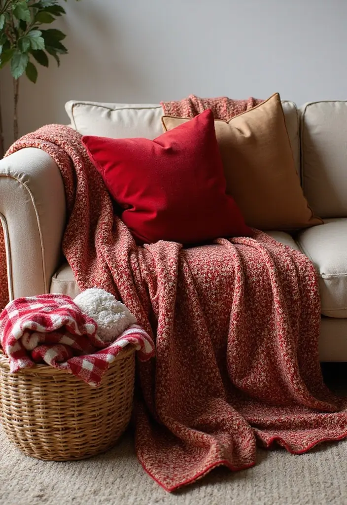 25 Stunning Christmas Decor Ideas for Your Living Room in Gold and Red (You Won't Believe #12!) - 10. Cozy Christmas Blankets