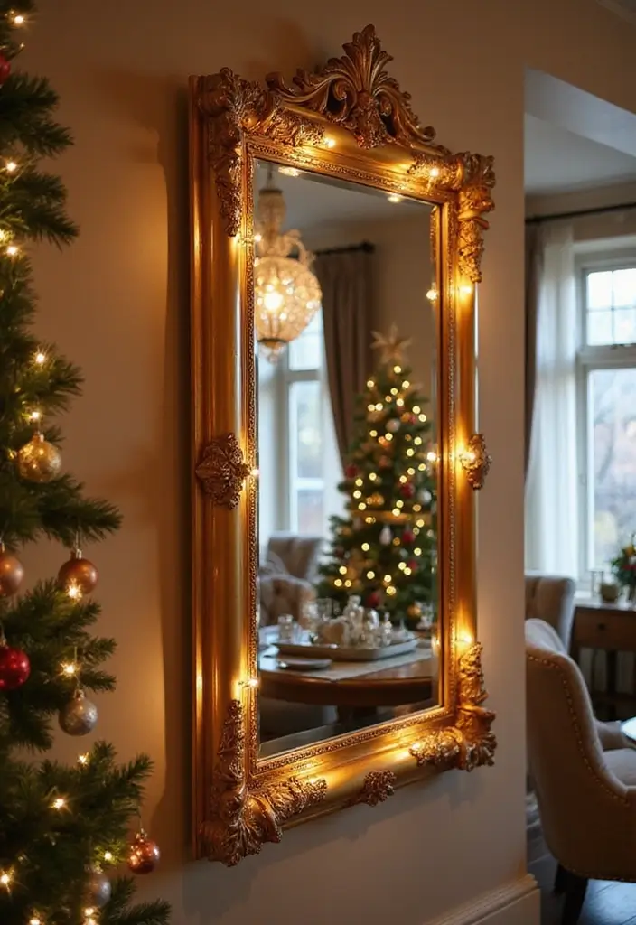 25 Stunning Christmas Decor Ideas for Your Living Room in Gold and Red (You Won't Believe #12!) - 11. Gold Trimmed Mirrors