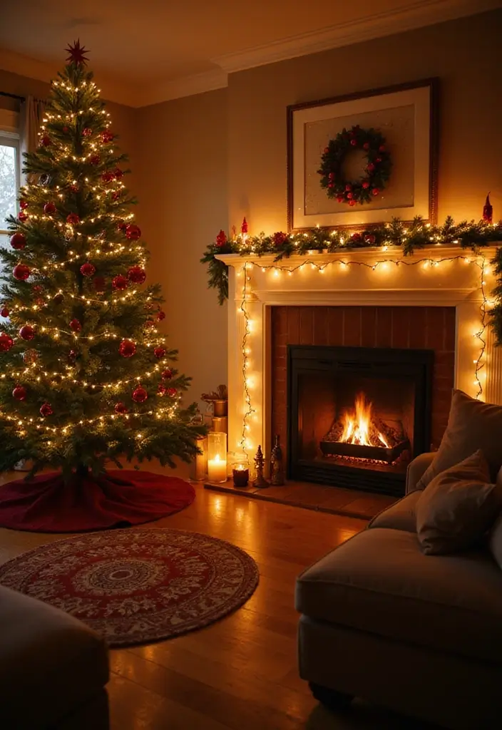 25 Stunning Christmas Decor Ideas for Your Living Room in Gold and Red (You Won't Believe #12!) - 13. Gold and Red Fairy Lights