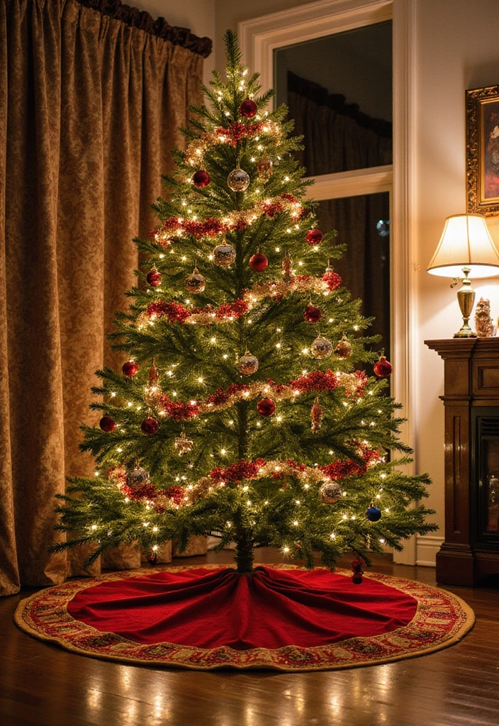 25 Stunning Christmas Decor Ideas for Your Living Room in Gold and Red (You Won't Believe #12!) - 17. Red and Gold Christmas Tree Skirt