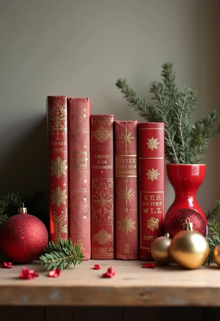 25 Stunning Christmas Decor Ideas for Your Living Room in Gold and Red (You Won't Believe #12!) - 18. Seasonal Book Display