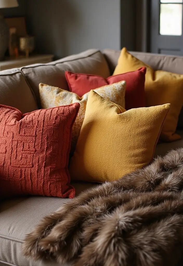 25 Stunning Christmas Decor Ideas for Your Living Room in Gold and Red (You Won't Believe #12!) - 2. Gold and Red Throw Pillows