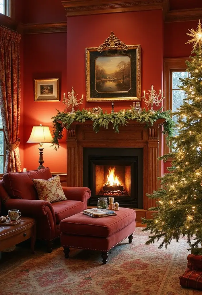 25 Stunning Christmas Decor Ideas for Your Living Room in Gold and Red (You Won't Believe #12!) - 23. Gold and Red Accent Wall