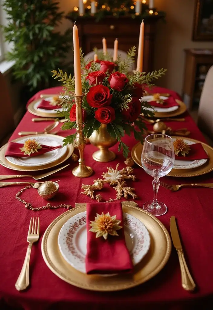 25 Stunning Christmas Decor Ideas for Your Living Room in Gold and Red (You Won't Believe #12!) - 4. Red and Gold Table Setting